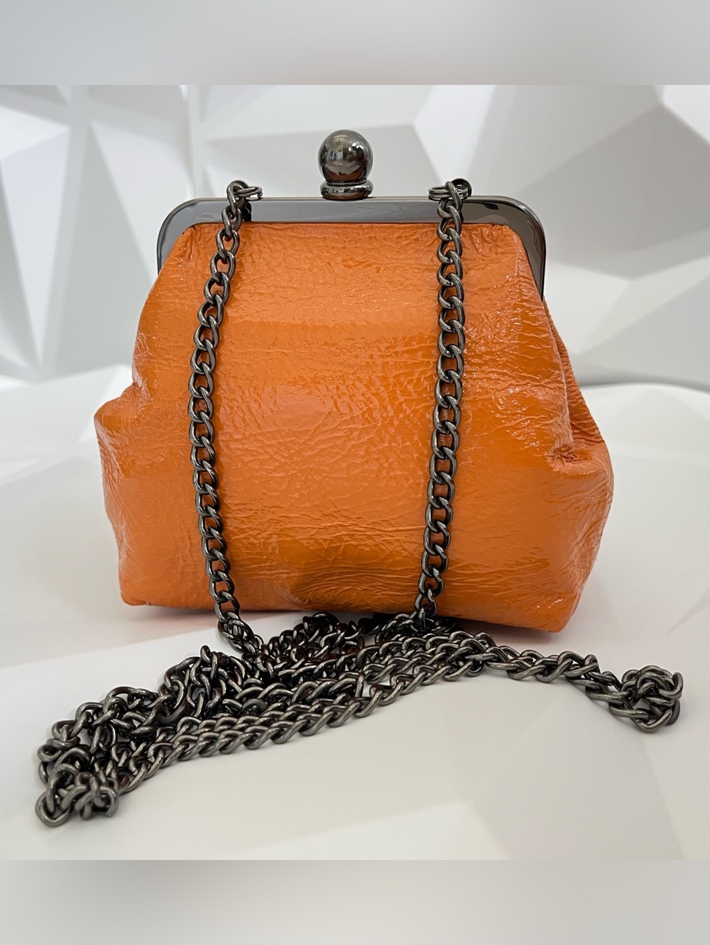 HOBO Orange Kiss-Lock Leather Mini  Handbag with Chain Vintage